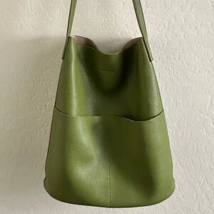 Anthropologie Tall Bucket Bag with Pouch- Green NWOT